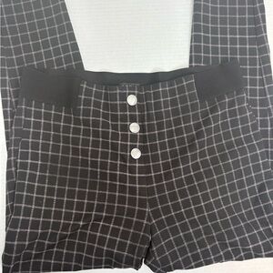 LOFT Black Gray Windowpane Check Pants Large L Stretch Slim
